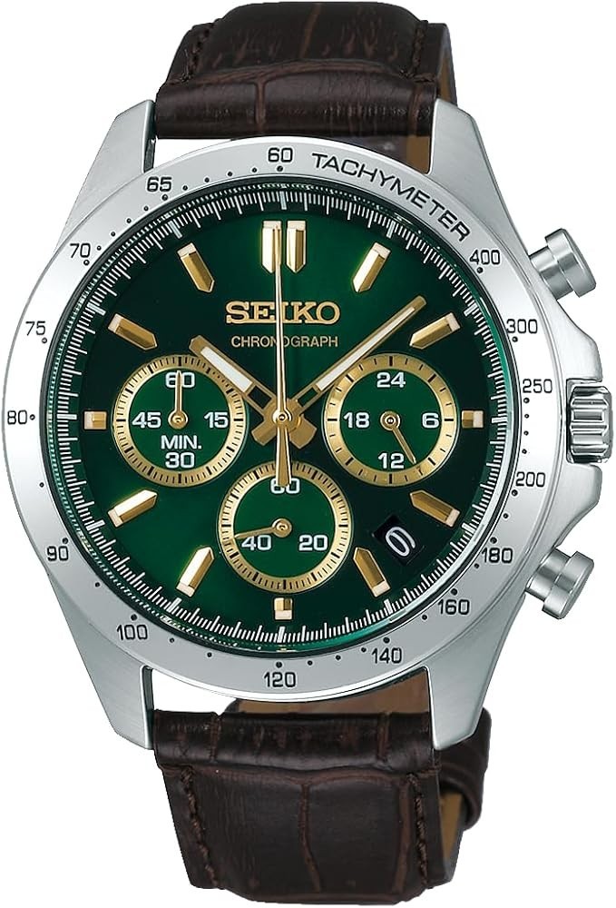 SEIKO Spirit SBTR017 Green Chronograph Quartz Leather Band Men’s Watch New Box