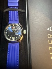 Panzera Aquamarine 45 Automatic Diver Watch Blue Rubber and Black Leather Strap