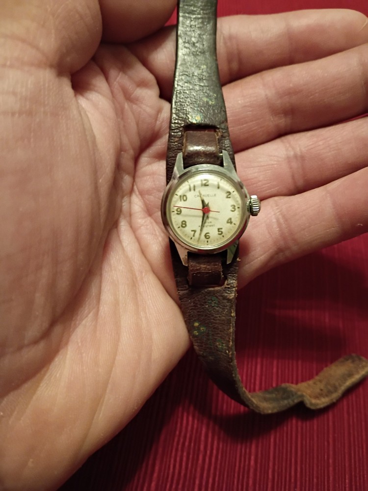 Vintage Caravelle Women’s Manual Wind 17J SS Silver Case Brown Leather-Working