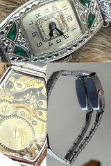 1929 Ladies Art Deco Emerald Bulova Watch ~Miss America ~ Filigree Band
