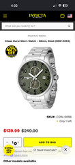 Chase Durer CDW-0094 Men’s Watch 45mm Steel Army Green Carbon Fiber Dial New!