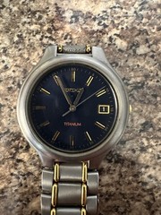 Seiko Titanium Mens Watch 7N42 8090 Quartz Date Two Tone Bracelet Black Dial