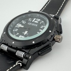 Geneva Quartz Watch Men Black Easy Read Japan Movt Large 51mm Analog New Battery