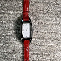 Silpada Designs Slim Art Deco Rectangle White Dial Italian SS Red Leather Watch