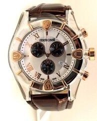 Roberto Cavalli R725161015 Diamond Time Men’s Chronograph Brown Alligator Watch