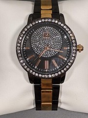 Shengke SK Womans Gunmetal Gray Gold Tone Crystal Accent Watch 6.75 in
