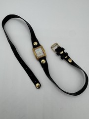 La Mer Collections Gold Tone Rectangle Watch Black Leather Wrap Band