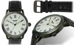 NEW Deporte 14033 Men’s Prescott Collection Black Leather Roman Numeral Watch