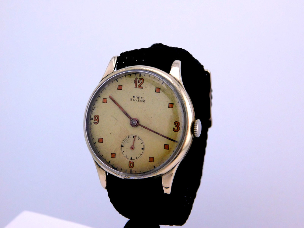 VINTAGE BWC-BRITISH WATCH CO- MILITARY STAINLESS MENS WRISTWATCH SERVICED 1940s