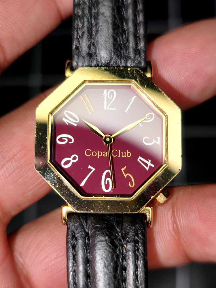 Rare Vintage Fusui Feng Shui Octagonal Watch Japan Miyota Quartz Burgundy Dial