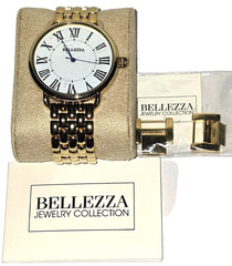 Roman Numeral White Dial Gold Tone Bronze Bracelet Wristwatch, 42mm Diameter