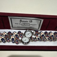 Rare Pair Lot of 2 Ladies Jennie B Red/White/Blue Flip Flop Watch with Case
