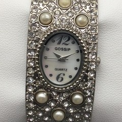 Gossip Womens Watch 25mm Silver Tone Faux Pearl Crystals Bangle New Battery 7.5″