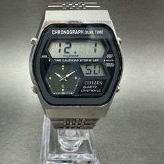 Citizen Analog Digital Watch Men 35mm Black Dial Silver Tone Dual Time New Batt