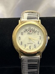 Vintage Pearl Music Watch 35mm Gold Tone Ticking Notes Piano Strap
