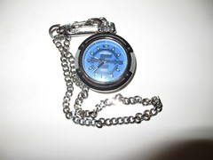 timex expedition pocketwatch with chain, blue face