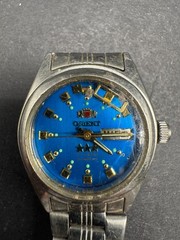 Orient 3 Star Crystal NQ1X-Q0 Silver Tone Blue Dial Automatic Men’s Watch 23MM