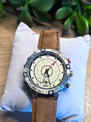 Timex Intelligent Quartz Tide Compass Date 45m Brown Leather Silver Watch