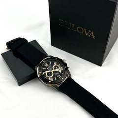 New w/box/Bulova Men’s Marine Star 98B278 Black Dial Silicone Strap Quartz|Watch