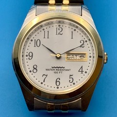 Men’s Dress Quartz Wristwatch Day/Date Two Tone Japan Movt Working New Battery