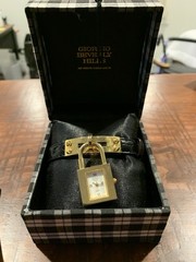 Giorgio Beverly Hills Lock Padlock Quartz Gold Tone Black Leather Box