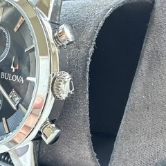 Bulova Mens Classic Quartz Chronograph Calendar Black Leather Watch 41 MM 96B403