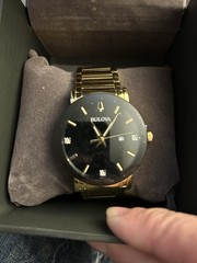 Bulova Men’s Diamond Accent Black Dial Gold-Tone Bracelet Quartz Date Watch