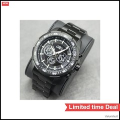 Watch Stainless Steel 48mm Japanese Quartz Movement Black Dial Luminous Hands
