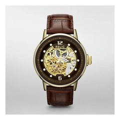 Relic by Fossil Men’s Automatic Watch ZR77241 Gold Case Brown Leather Strap