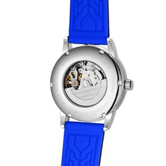 FORSINING Automatic Mechanical Watch Men Transparent Skeleton Blue Silicone Band