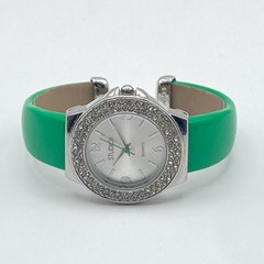 Studio Time Womens Watch 31mm Silver Tone Spring Green Crystals Cuff New Battery
