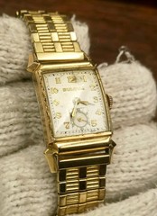 Vintage Bulova Rectangular Swiss Watch – Art Deco Gold Tone Dress Watch |