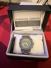 Citizen Navihawk Green Dial 40mm WR200 Slide Rule Box Papers