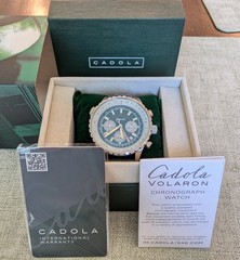 Cadola Volaron CD-1009-04 Chronograph Movement Watch-Green Leather Band W/ Box!
