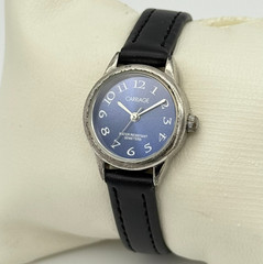 Women’s CARRIAGE Silver Tone Petite Blue Dial Watch, 22mm, Black Leather, Runs