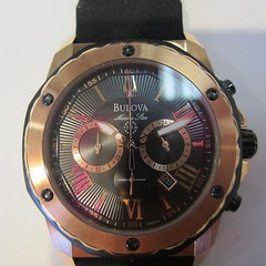 BULOVA MARINE STAR MEN’S WATCH CHRONO RUBBER ROSE GOLD SPORTS ORIGINAL 98B104