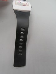 Curfew Quartz Watch Multicolor Numbers, White Bezel, Black Band, New Battery