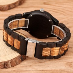 Two-Tone Brown Wooden Watch Men Women Full Wood Tree of Life Arabic Numeral Case