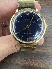 Vintage Blue Dial TIMEX, Gold Colored Mens Watch Mechanical And Working