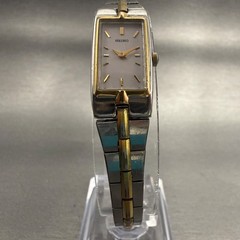 Seiko Watch Women 13mm White Dial Two Tone Rectangle 2E20-0AY0 VTG New Battery