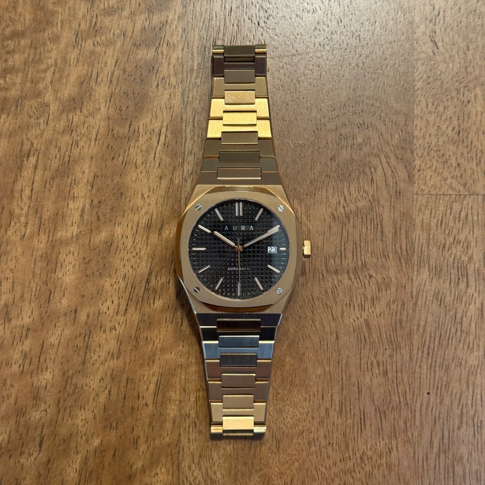 Aura Date 001 Watch 40mm Rose Gold Black Dial Stainless Steel on Bracelet
