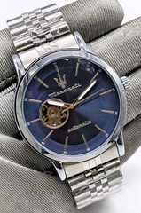 Fantastic Maserati Blue Skeleton Dial Automatic Silver Band Men’s Wrist Watch