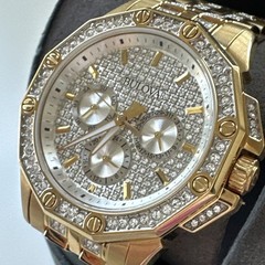 Bulova Men’s Quartz Swarovski Crystal Accents Gold-Tone Band 41mm Watch 98C126