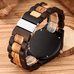 Two-Tone Brown Wooden Watch Men Women Full Wood Tree of Life Arabic Numeral Case