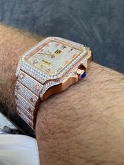 14k Rose Gold Plated & Stainless Steel Real Mens Watch CZ Hip Hop Arabic Dial