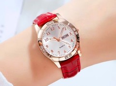 “Chotovelli 6 Figli Women’s Quartz Watch Day Date Rose Gold Red Leather Strap”