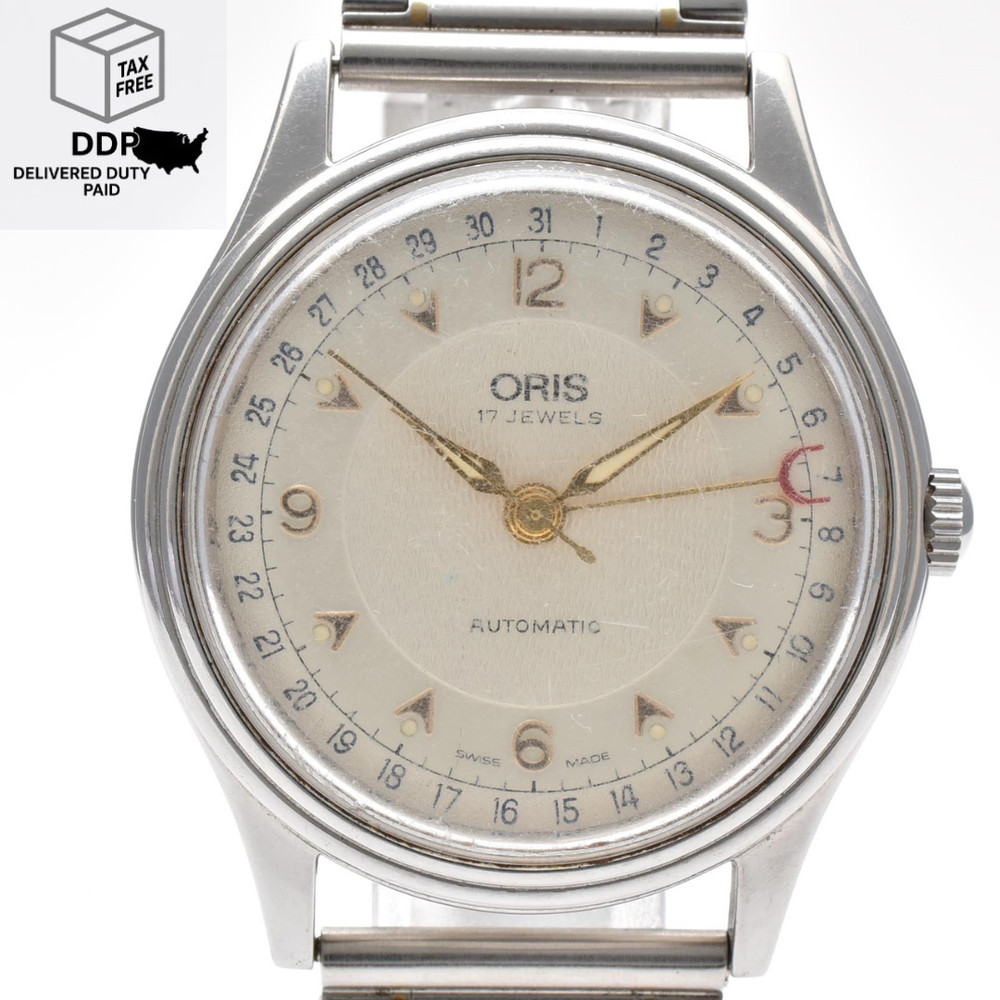 Vintage [Exc+4] Oris Pointer Date 7403-40B Silver 35mm Automatic Men’s Watch