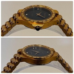 Bulova Gold Wristwatch Diamond Quartz Ladies Black Japan Working 07218