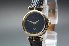 [Exc+5] GUCCI 2000L 21mm Gold Tone Quartz Watch Black Dial From JAPAN