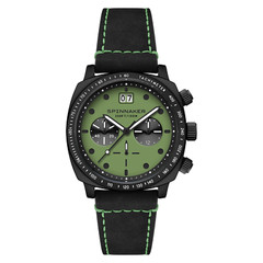 Spinnaker Hull Chronograph Black & Green / Leather | Green Dial Stainless Steel